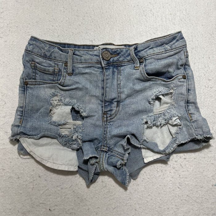 RSQ Vintage High Rise Destructed Girls Denim Shorts - MEDIUM WASH