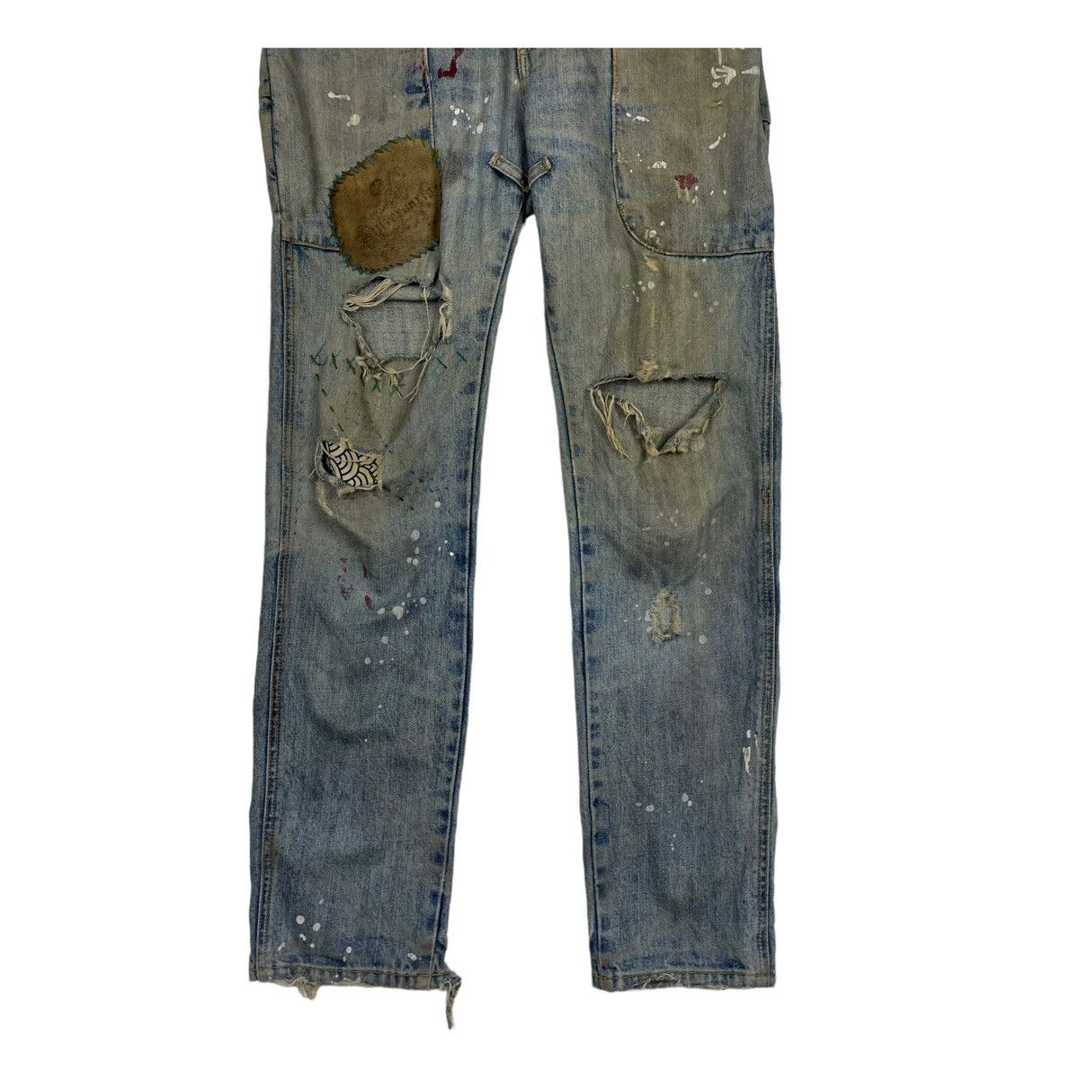 Japanese Brand THRASHED💥BLUE UNION MADE PAINTER DISTRESSED DENIM JEAN Size US 32 / EU 48 - 5 Thumbnail