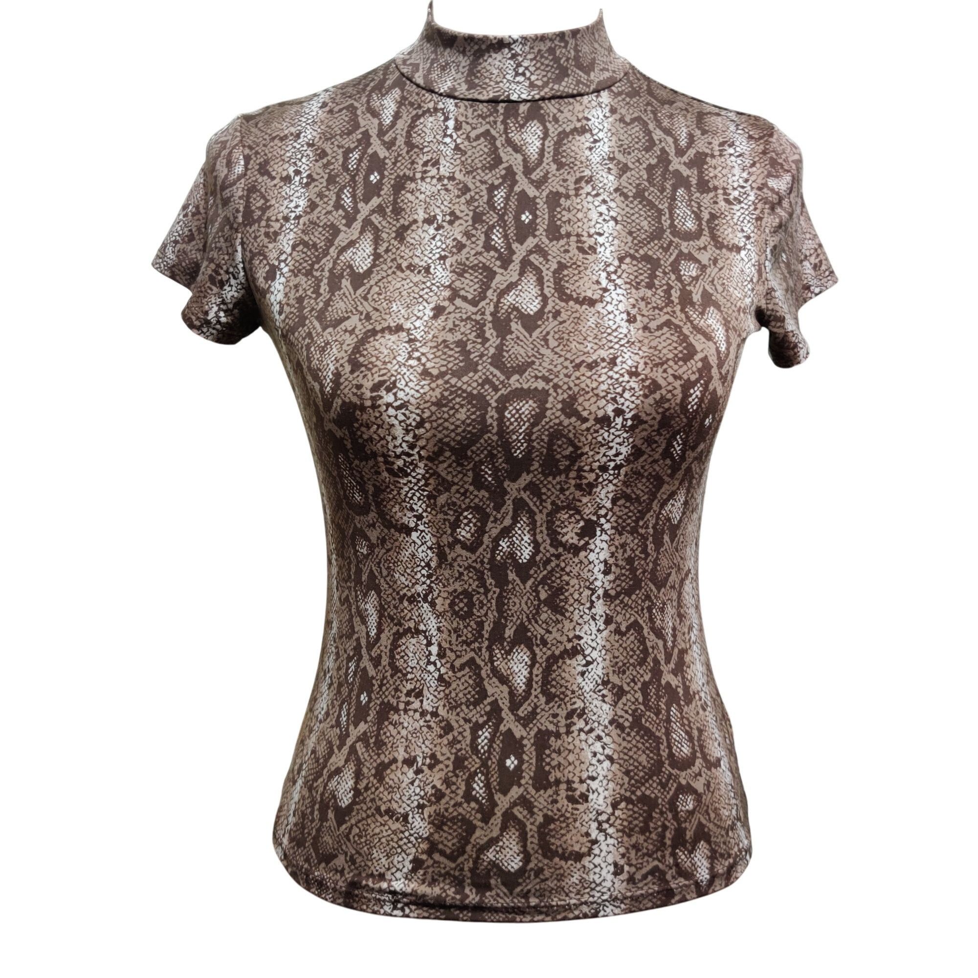 Other Olivia Rae S Brown Snake Print Mock Neck Top Edgy Y2K Grunge Size S / US 4 / IT 40 - 1 Thumbnail