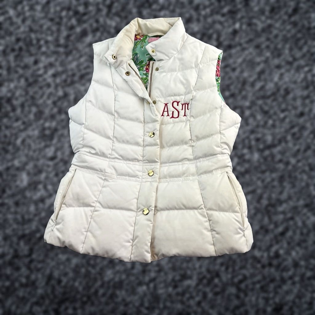Lilly Pulitzer Lilly Pulitzer Vest Womens Small White Sleeveless Full Zip Quilted Puffy Jacket Size S / US 4 / IT 40 - 1 Thumbnail