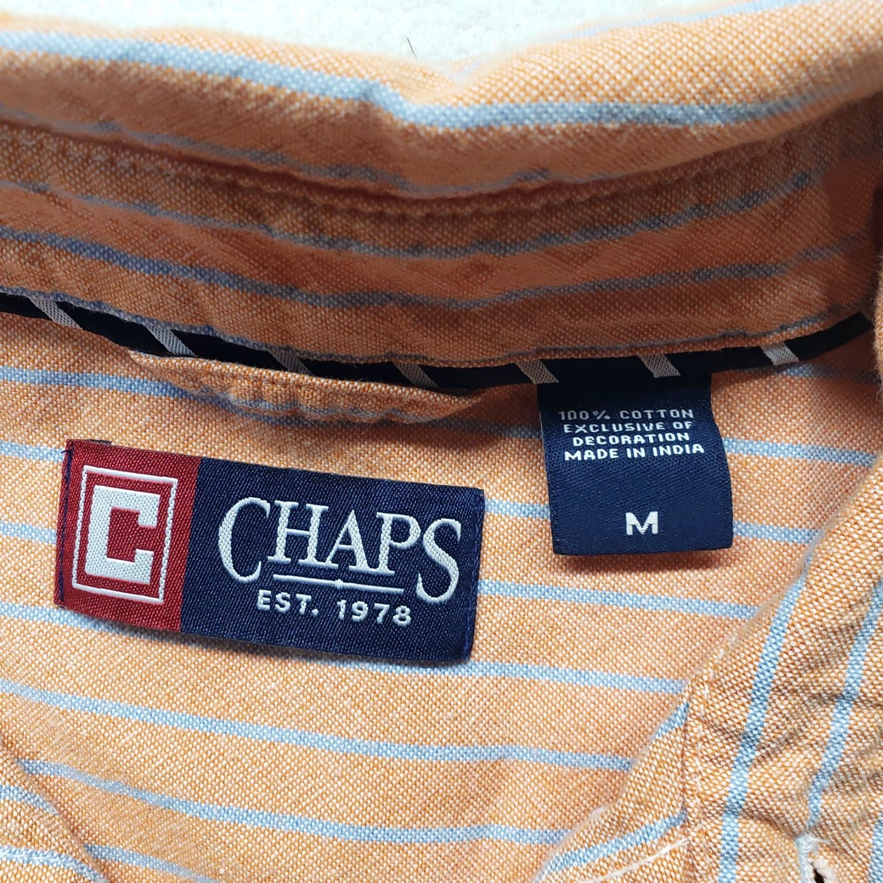 Chaps Chaps Shirt Button-Up Long Sleeve Orange Stripe Casual XL Men's Easy Care Button-Down Collar 46 in Chest Regular Fit Size US XL / EU 56 / 4 - 3 Thumbnail