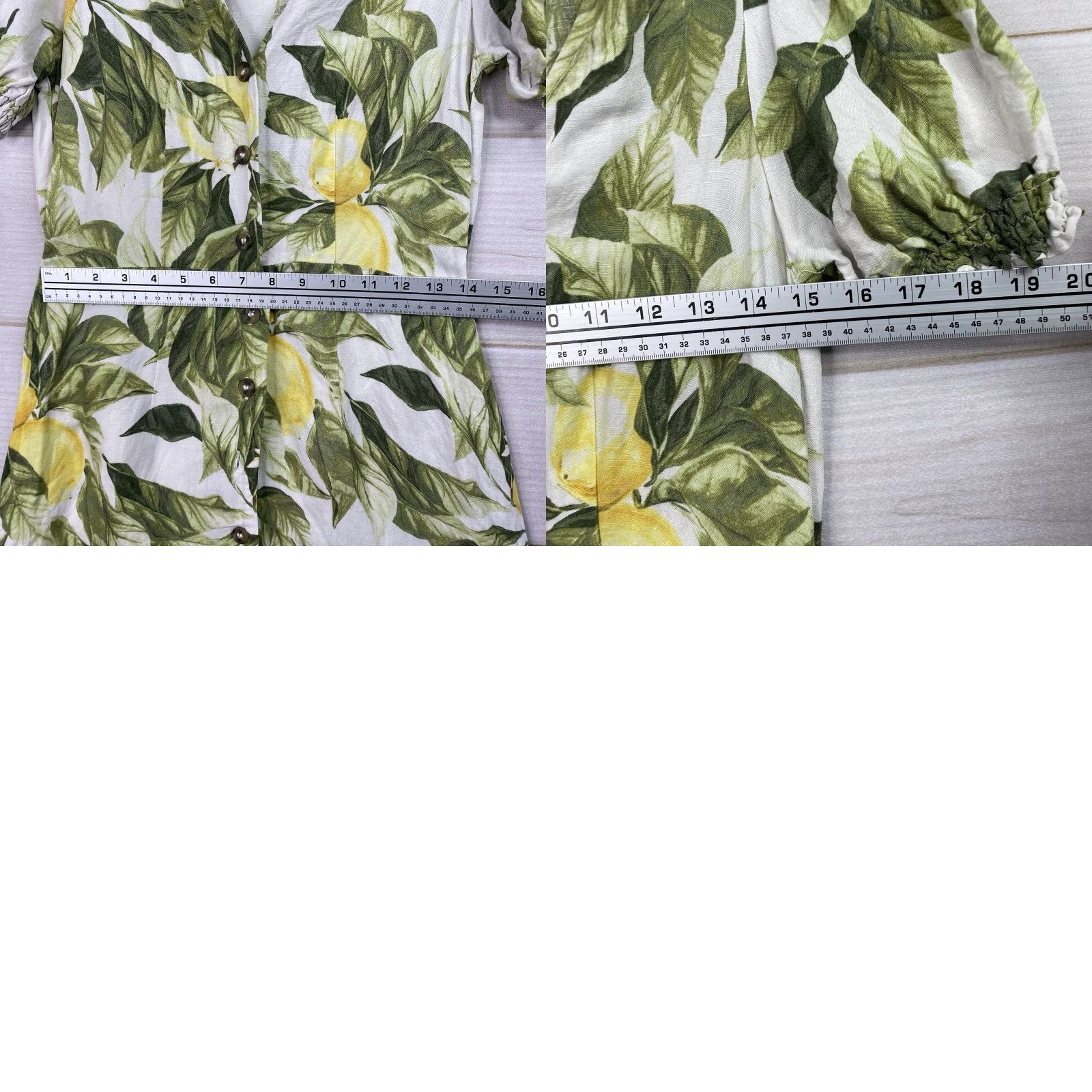 H&M H&M Dress XS Green Floral Linen Blend Lemon Print Mini Button Up V Neck Sleeveless Puff Sleeve Women Casual Short Dress Size XS / US 0-2 / IT 36-38 - 8 Thumbnail