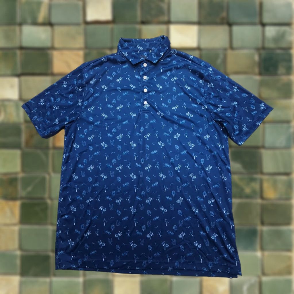 Vintage Zyia Active Golf Polo Mens XL Blue Tropical Print Performance Stretch Travel Shirt Size US XL / EU 56 / 4 - 1 Thumbnail