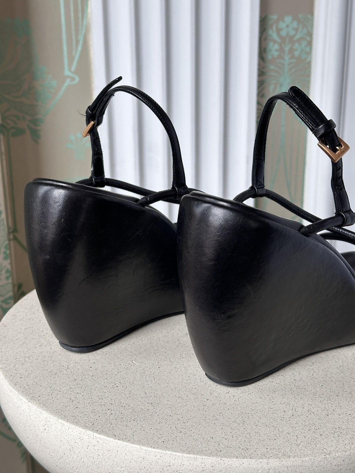 Prada Prada Black Leather Wedge Heel Platform Strap Sandals 38 Size US 8 / IT 38 - 8 Thumbnail