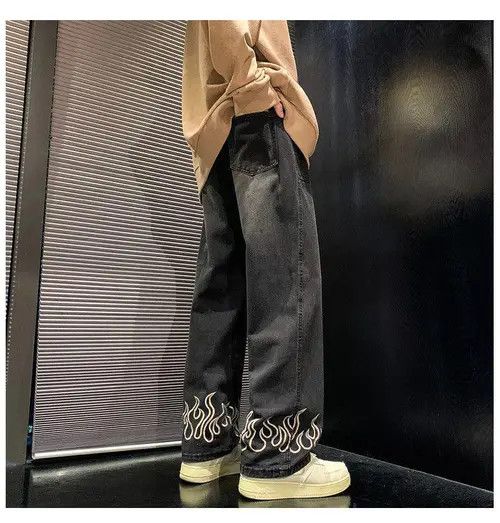Other Fire Flame Graphic Wide Leg Denim Jeans Size US 34 / EU 50 - 4 Thumbnail