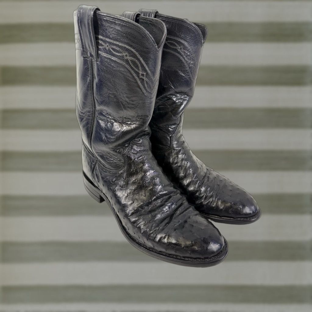 Justin Boots Justin Full Quill Ostrich Boots Men 7.5 EE Wide Black Leather Western 3171 Size US 8 / EU 41 - 1 Thumbnail