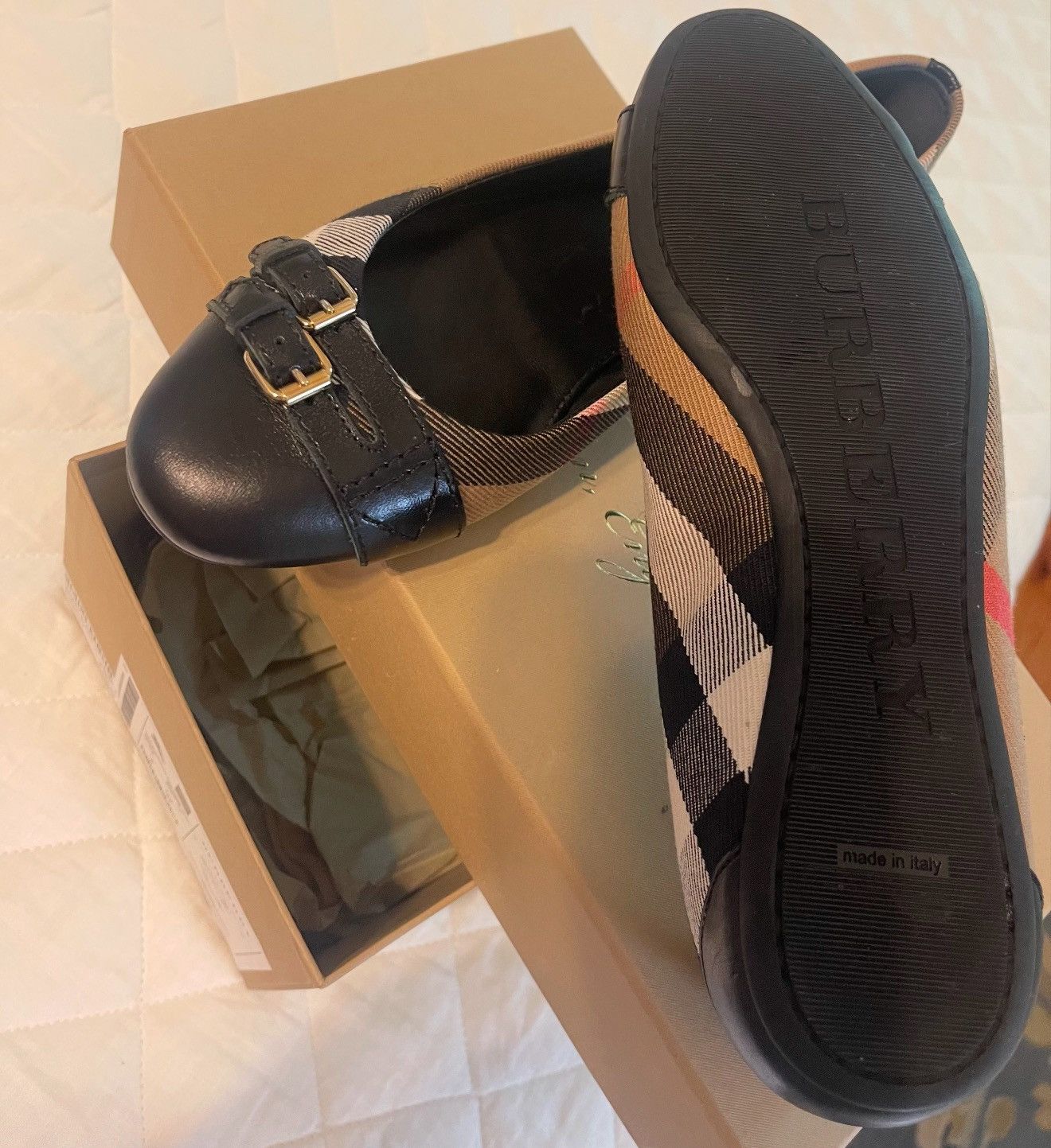 Burberry × Designer Burberry Bridle Housecheck Avonwick Ballerinas Black Size US 6.5 / IT 36.5 - 3 Thumbnail