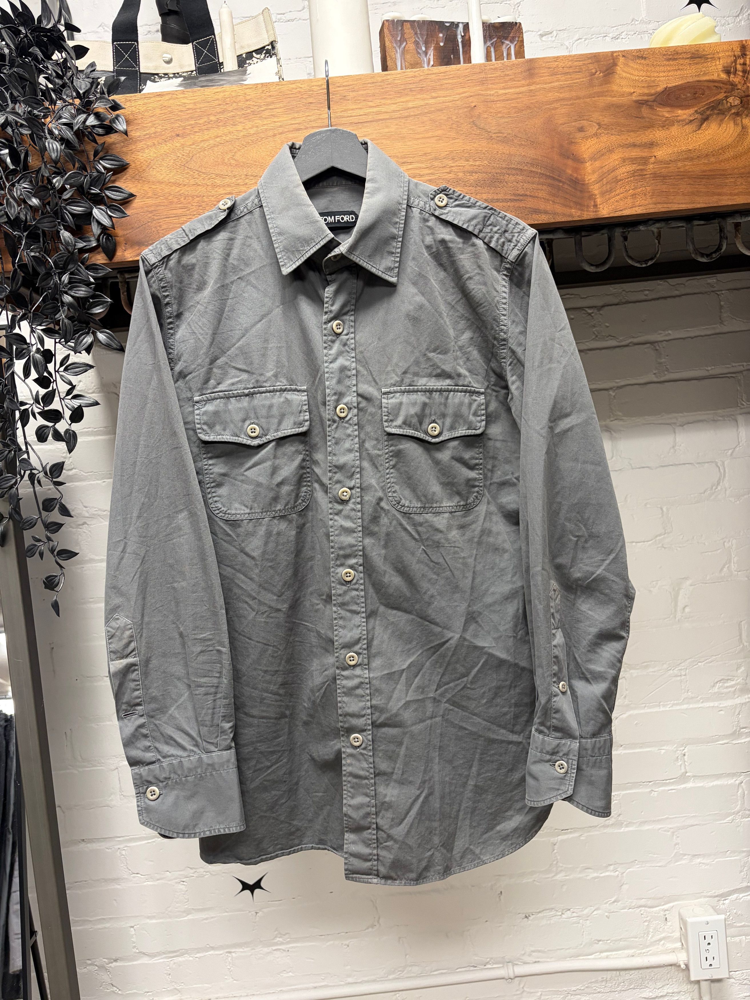 Tom Ford Tom Ford Grey Military Inspired Cotton Button Up Shirt Size US M / EU 48-50 / 2 - 1 Thumbnail