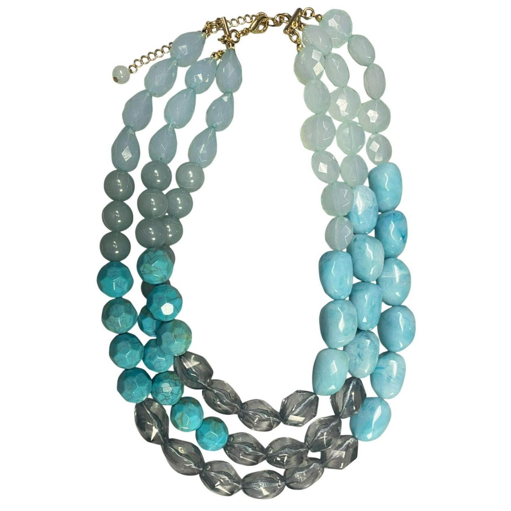 Other Three Stranded Chunky Aqua & Gray Beaded Necklace With 18 in Size ONE SIZE - 1 Thumbnail