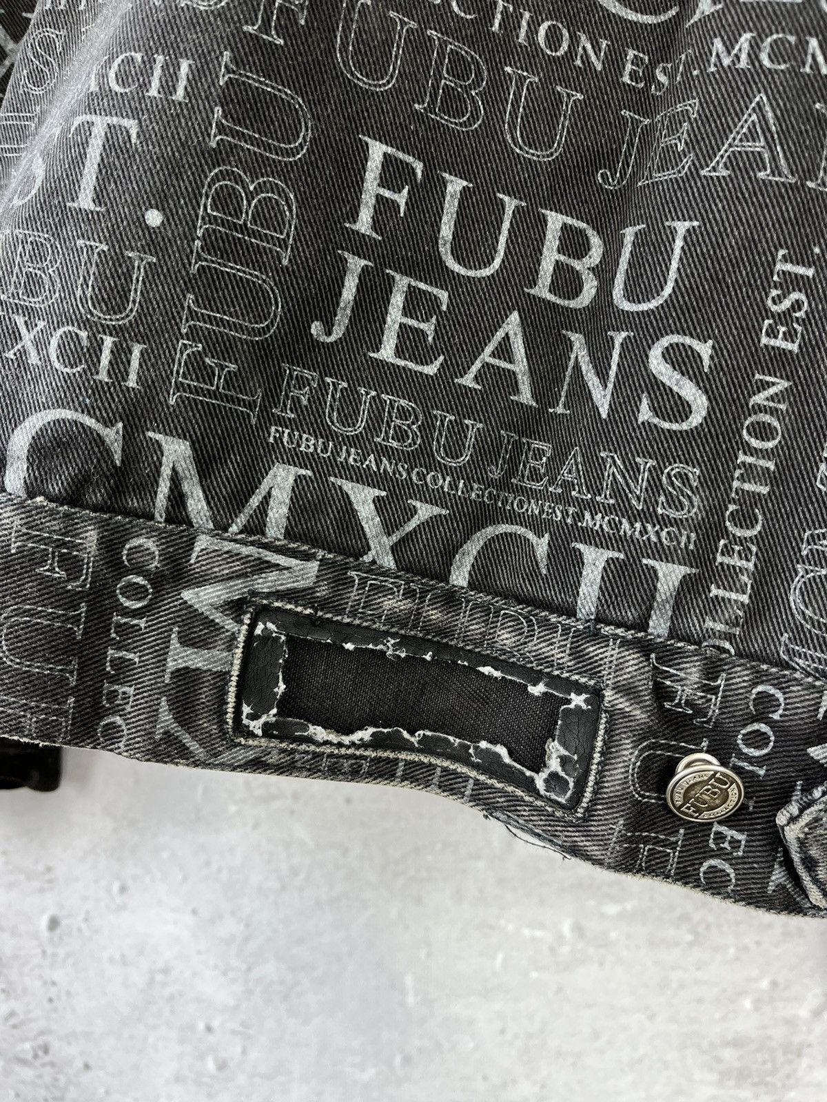 Fubu × Vintage 90s FUBU The Collection MCMXCII All Over Print Denim Jacket Size US XL / EU 56 / 4 - 11 Thumbnail