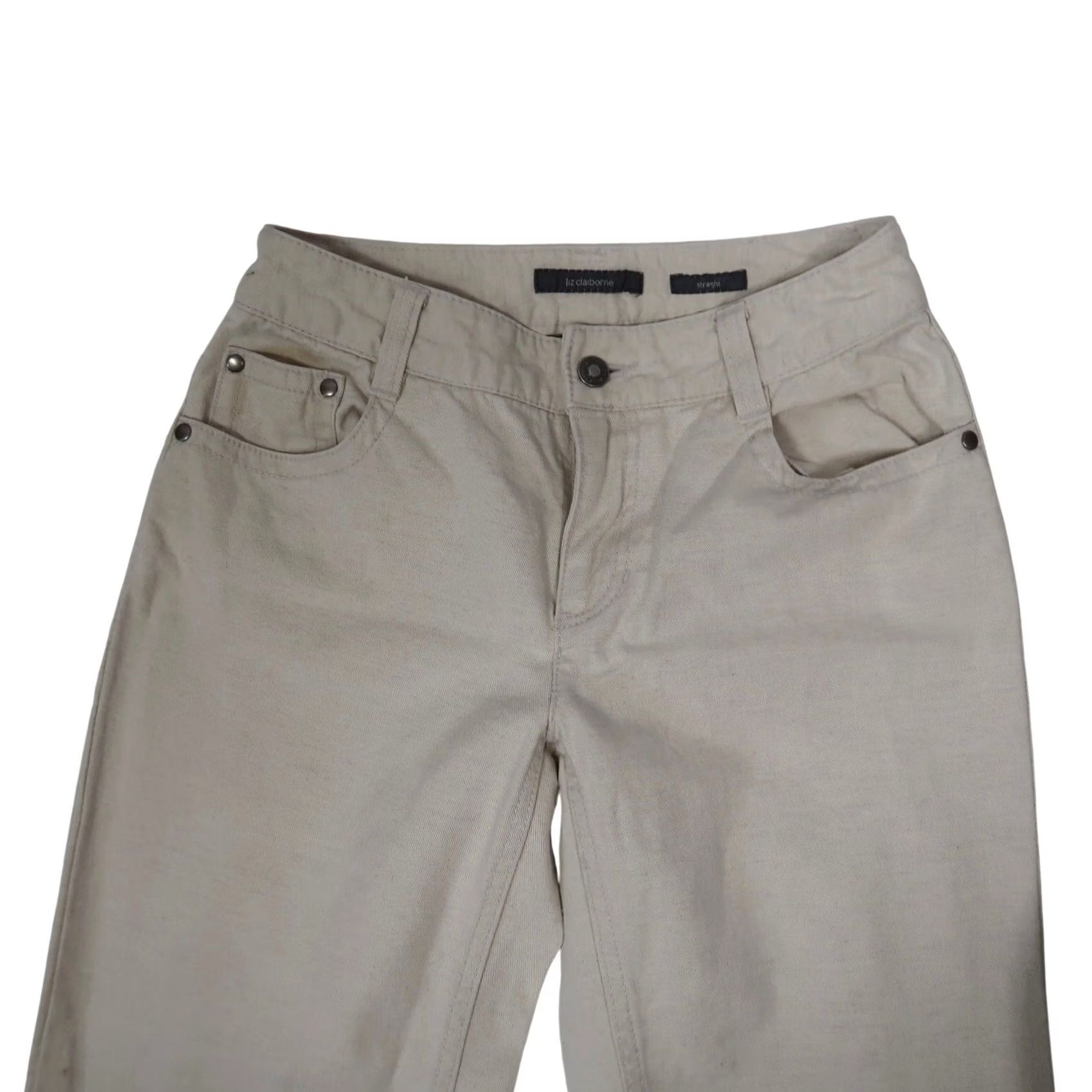 Liz Claiborne VINTAGE Liz Claiborne Jeans Cream Linen Blend Straight Leg 2 Womens 90s Petite 28 Inseam Size 26" / US 2 / IT 38 - 2 Thumbnail