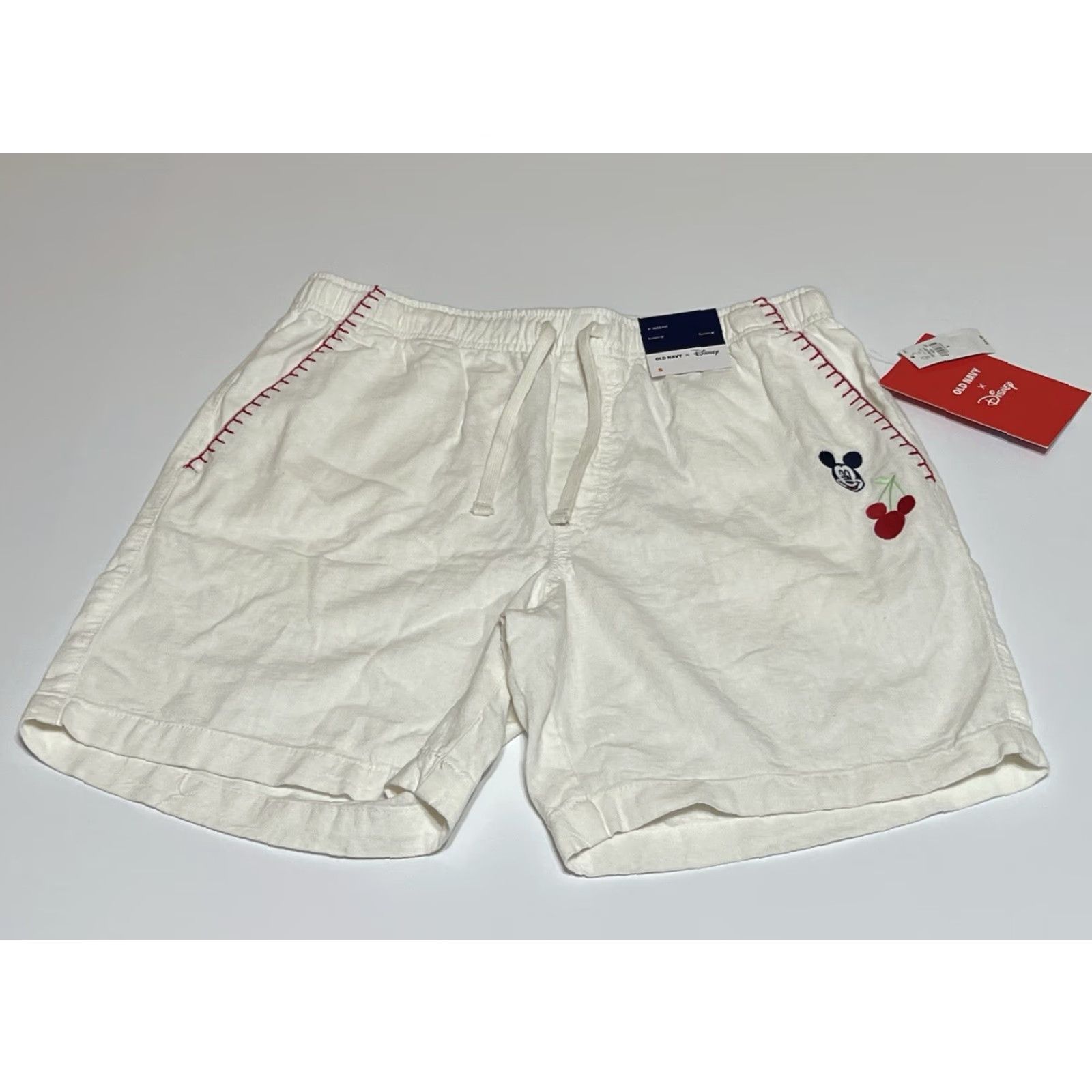Old Navy Old Navy x Disney Linen-Blend Men’s S Embroidered Mickey Pocket White Shorts Size US 29 - 2 Thumbnail