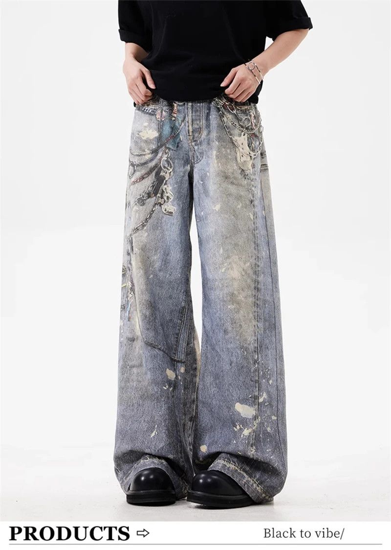 Japanese Brand × Vintage 3D Chain Printed Baggy Jeans Size US 32 / EU 48 - 1 Thumbnail