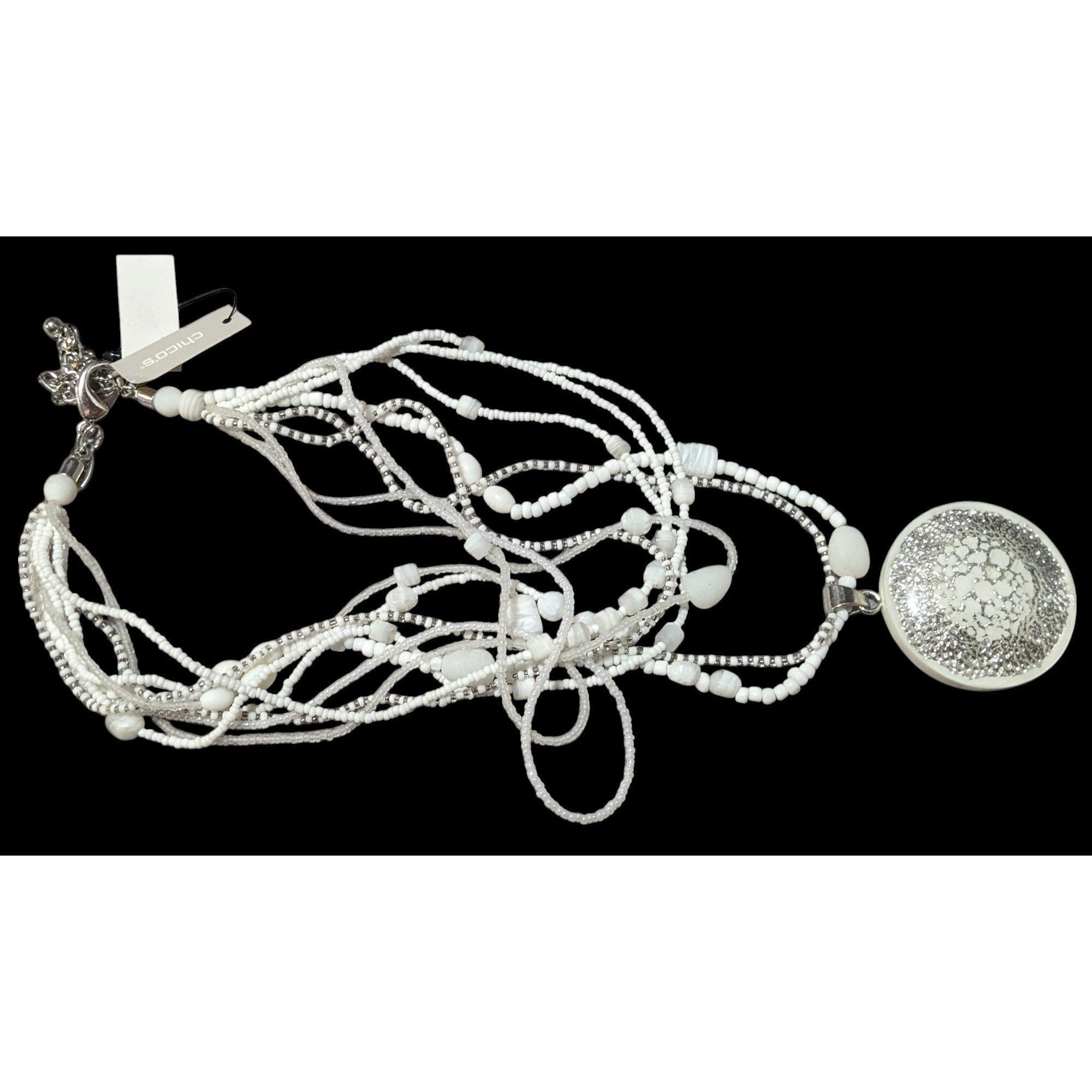 Chicos Chico's Nautilus White And Silver Chunky Multilayer Pendant Size ONE SIZE - 7 Thumbnail