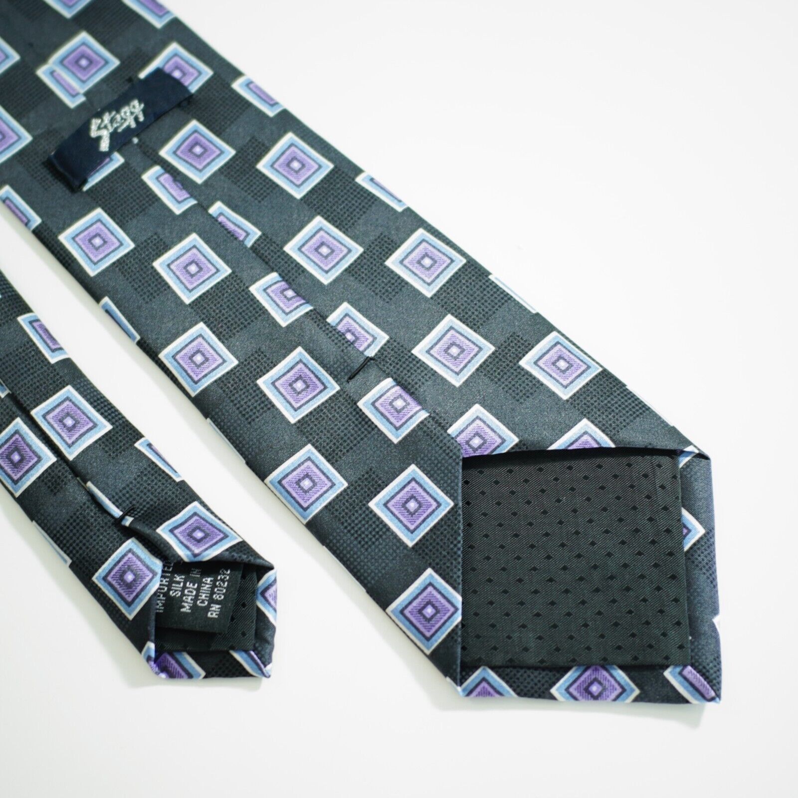 Vintage Stegg Boy's Black Purple Geometric Print Silk Tie Size ONE SIZE - 5 Thumbnail