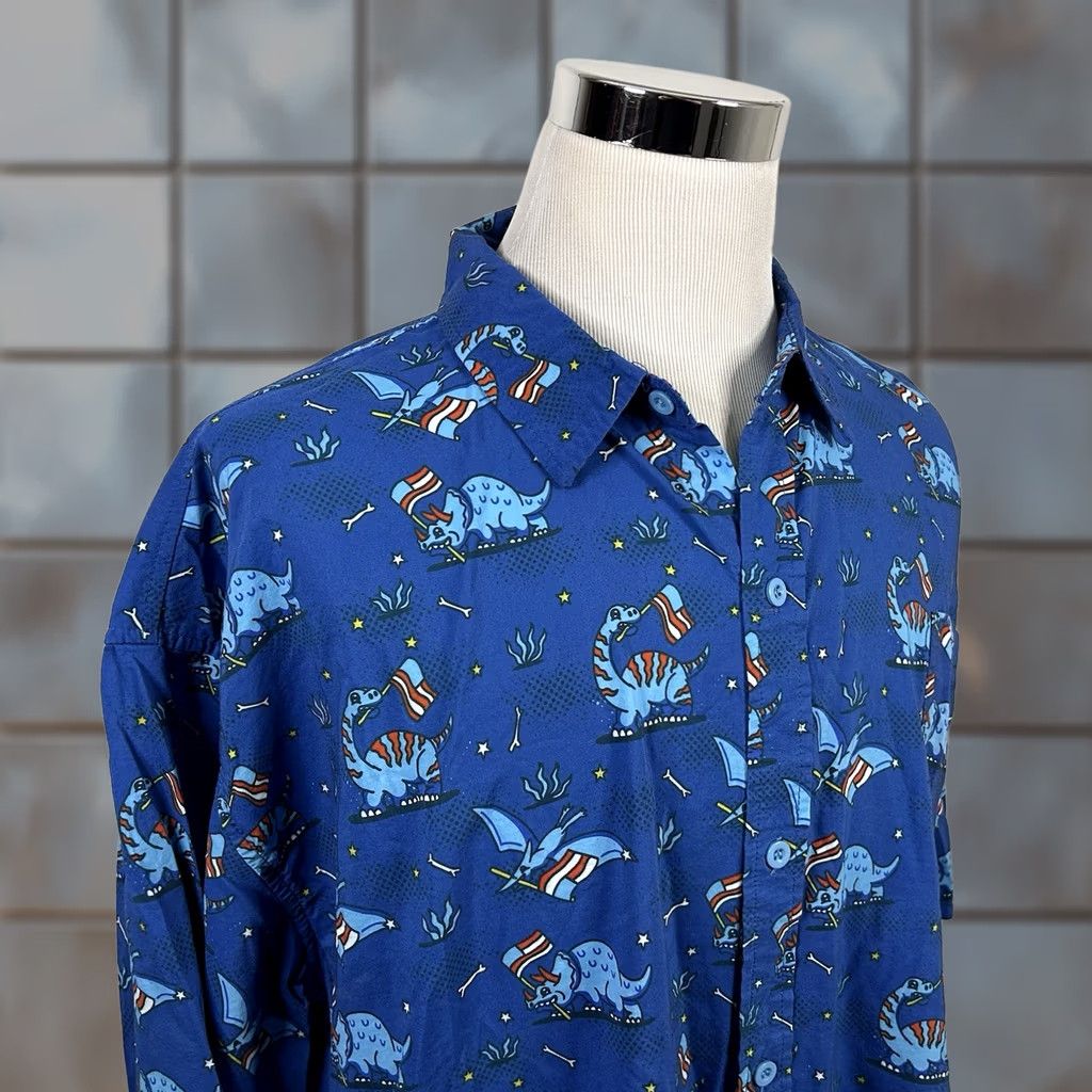 Vintage Tipsy Elves Shirt 4XL Blue USA Flags Dinosaurs 4th of July Hawaiian Short Sleeve Size US XXL / EU 58 / 5 - 1 Thumbnail