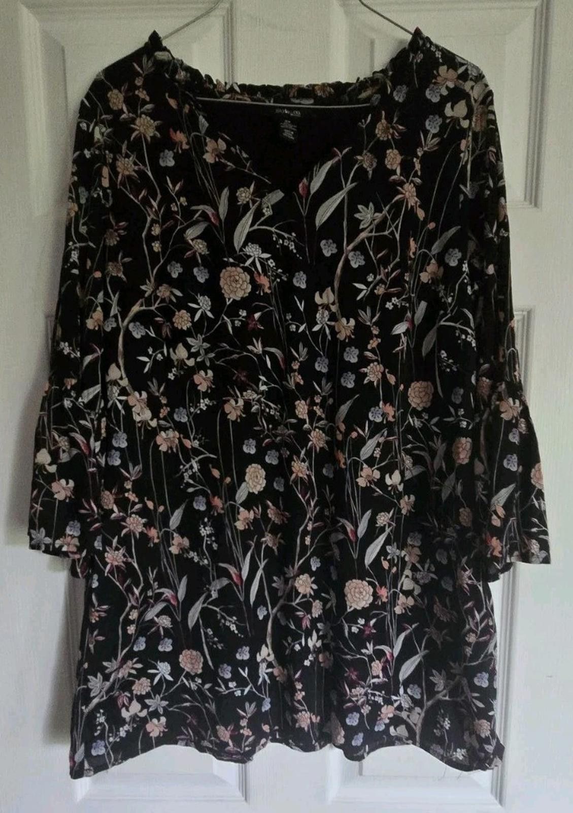 Style & Co Style & Co Women Womens Size 0X Blouse Top Shirt Black Flora Size L / US 10 / IT 46 - 6 Thumbnail