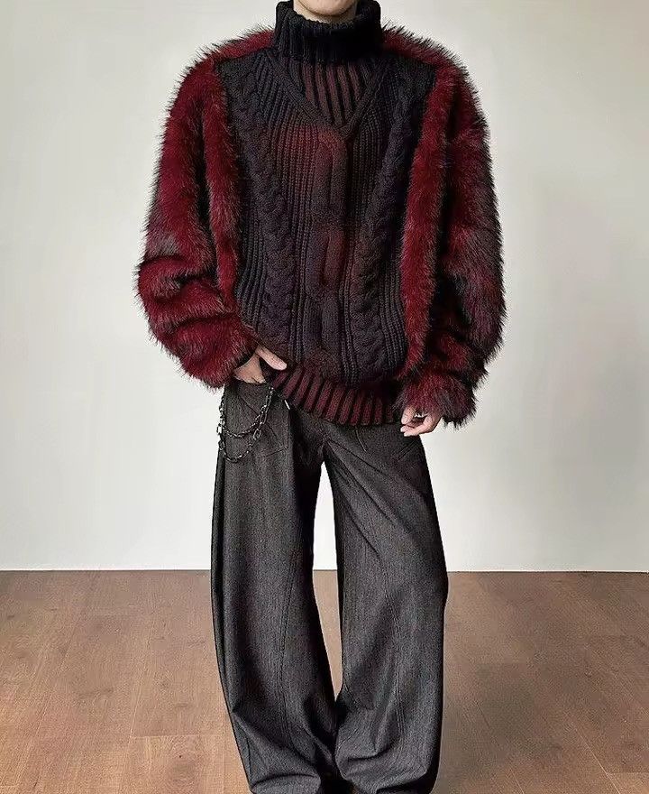 Other Avant Garde Black & Red Warm Fur Fluffy Sweater Jacket Y2k Size US L / EU 52-54 / 3 - 2 Thumbnail