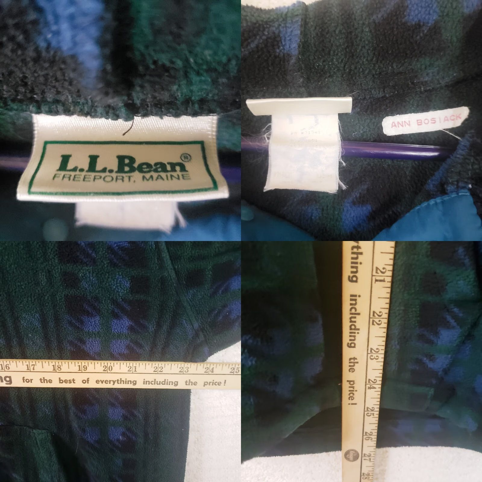 Vintage L.L. Bean Women's XL Blue Green Plaid Fleece Hoodie Half-Snap Pullover Logo Trail Fleece Half-Snap Puillow Hoodie Size XL / US 12-14 / IT 48-50 - 9 Thumbnail