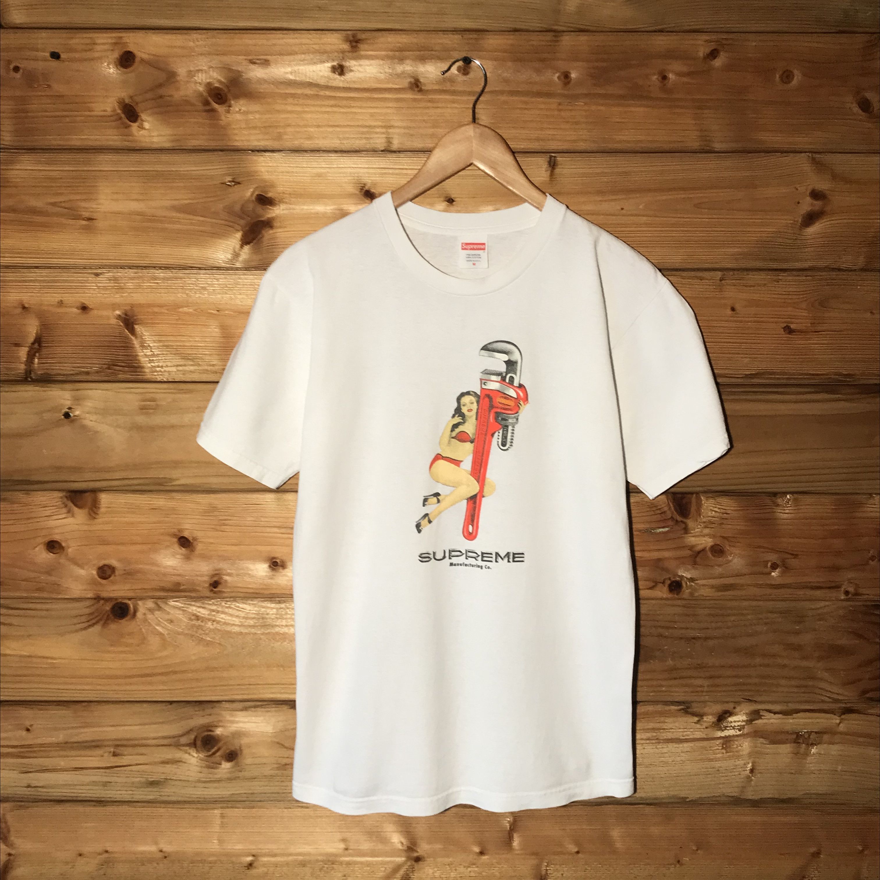 image of 2009 Supreme Manufacturing Co Wrench Girl T Shirt in White, Men's (Size Medium)