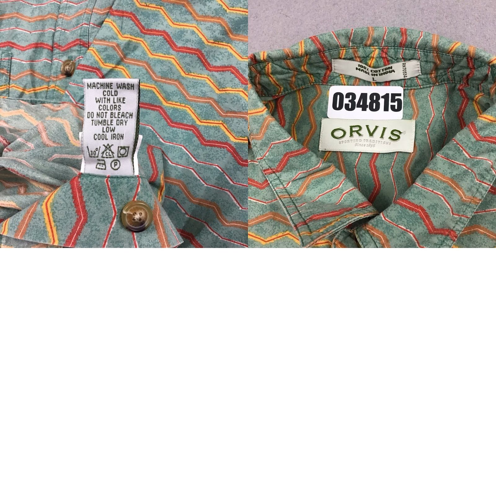 Orvis Orvis Shirt Men Green Large Geometric Aztec Button Up Short Sleeve Pockets L Size US L / EU 52-54 / 3 - 8 Thumbnail