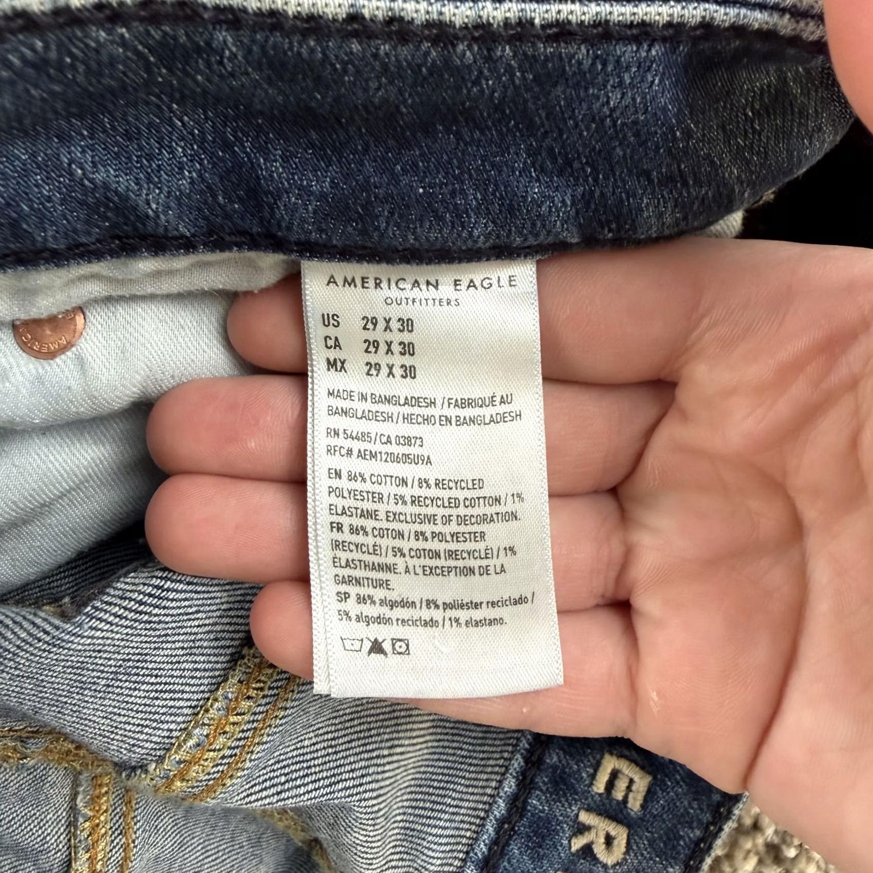 American Eagle Outfitters American Eagle Jeans Mens 29x30 Medium Wash Blue Denim Regular Straight Casual Size US 29 - 2 Thumbnail