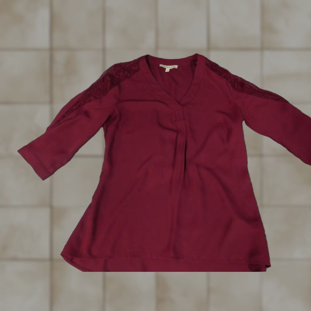 Vintage 41 Hawthorne Blouse Womens Petites PXS Red Collared Long Sleeve Pullover Modal Polyester Rayon Casual Shirt Top Size XS / US 0-2 / IT 36-38 - 1 Thumbnail