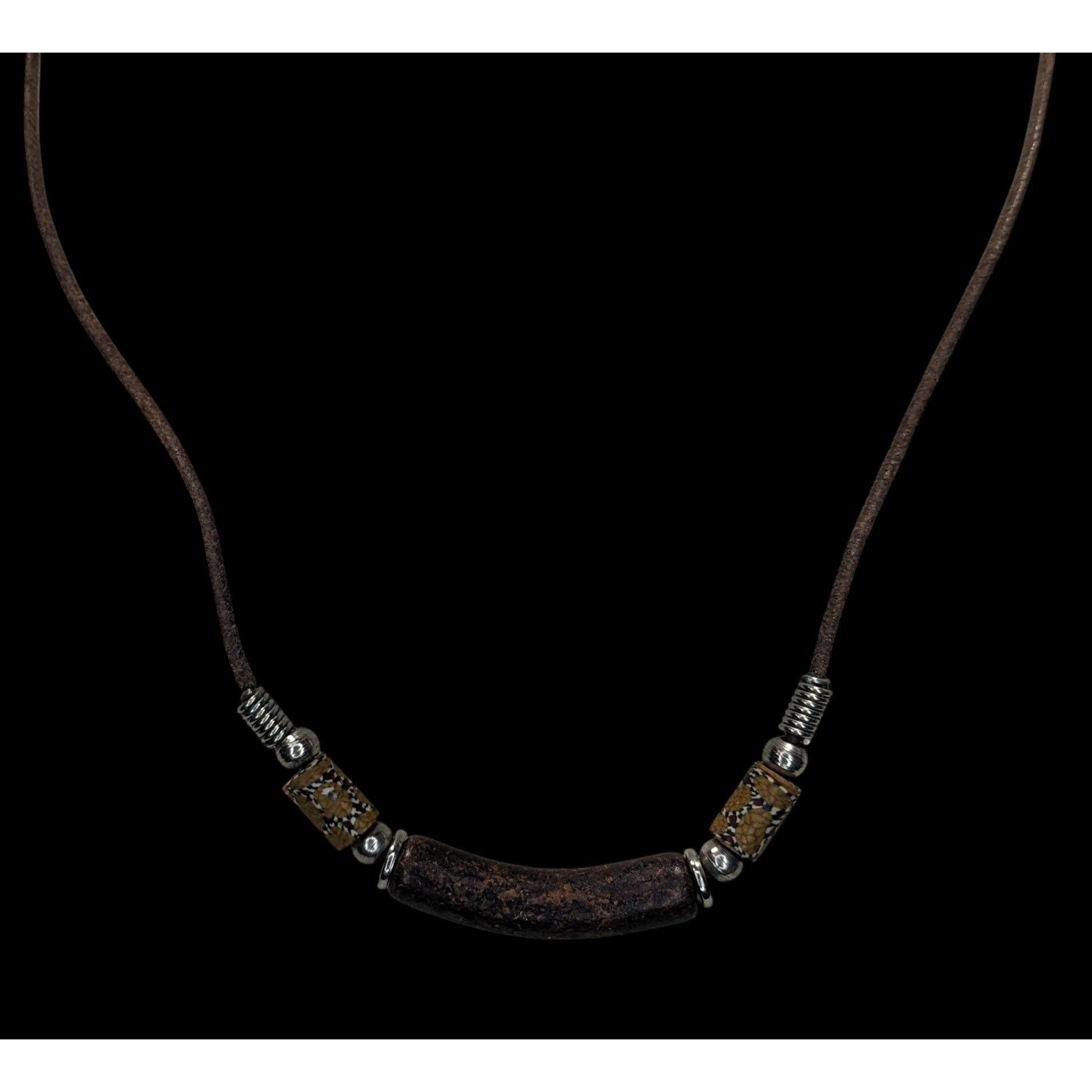 Other Vintage 90s Rustic Brown Cord Necklace With Polymer Clay Bea Size ONE SIZE - 4 Thumbnail