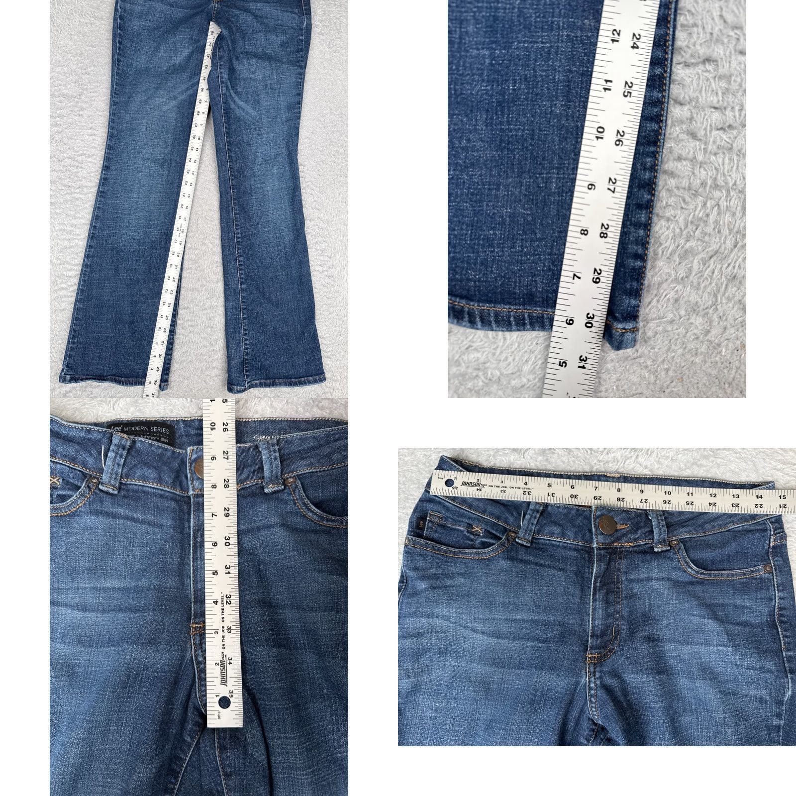 Lee Lee Jeans Women Jeans 6P Blue Denim Curvy Fit Bootcut Cotton Blend Mid Rise 28x31 5-Pocket Zipper Embroidered Machine Washable Vintage No Size 28" / US 6 / IT 42 - 8 Thumbnail