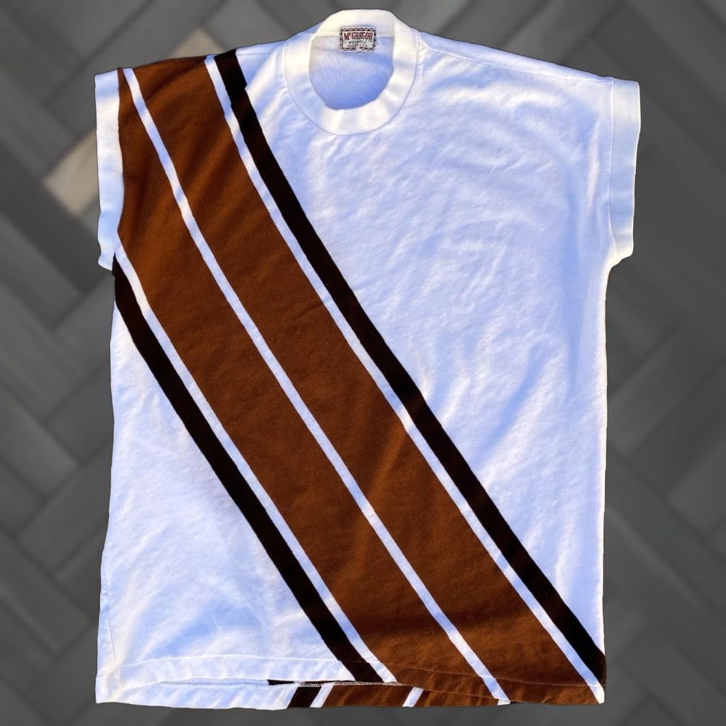 McGregor VINTAGE McGregor T-Shirt Diagonal Stripe Sleeveless Crew Neck Mens L Made In USA 1960s Retro Sports Size US L / EU 52-54 / 3 - 1 Thumbnail