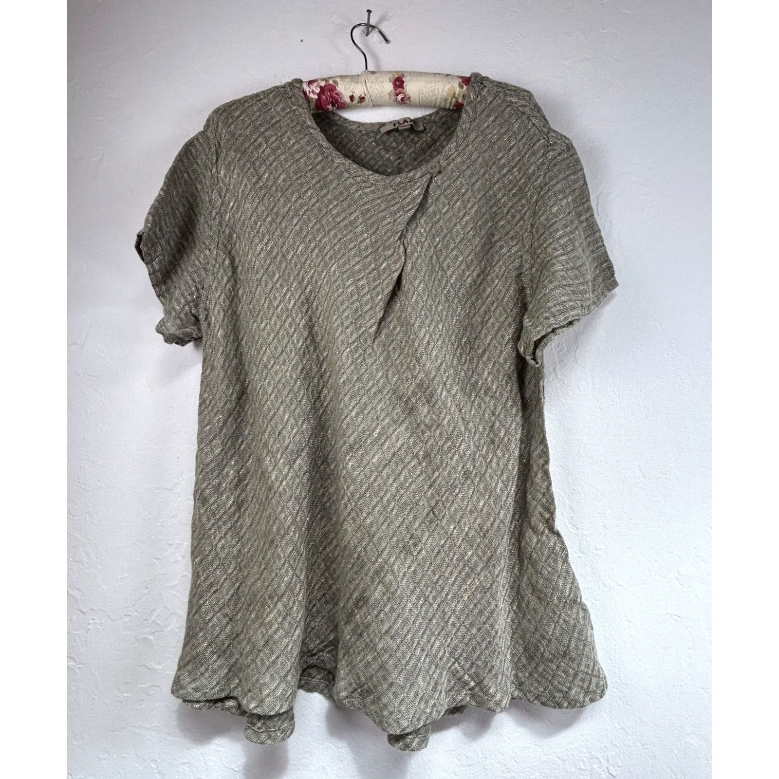 FLAX Flax Blouse Shirt Geo Textured Linen Green Size Large NWOT Size L / US 10 / IT 46 - 2 Thumbnail