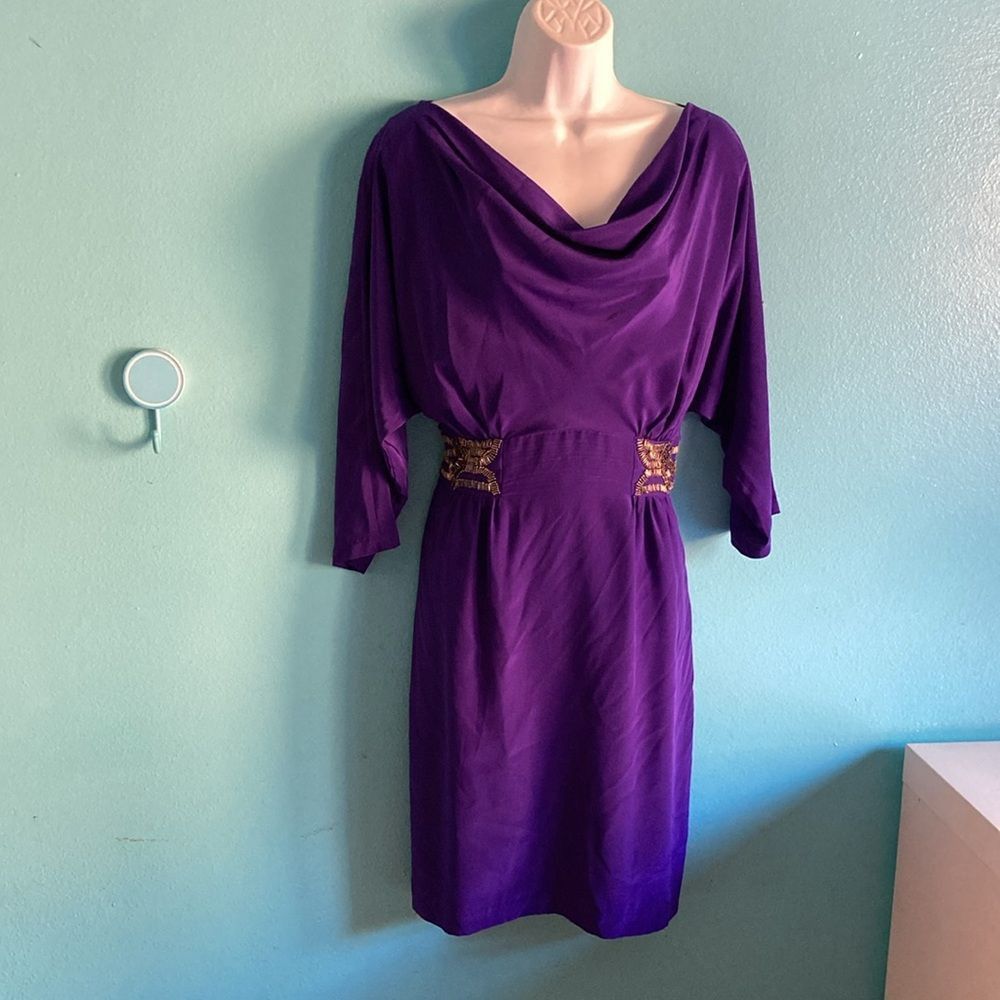 Trina Turk Trina Turk Womans Purple Silk Drape Neck Dress Size 12 Beade Size XL / US 12-14 / IT 48-50 - 1 Thumbnail