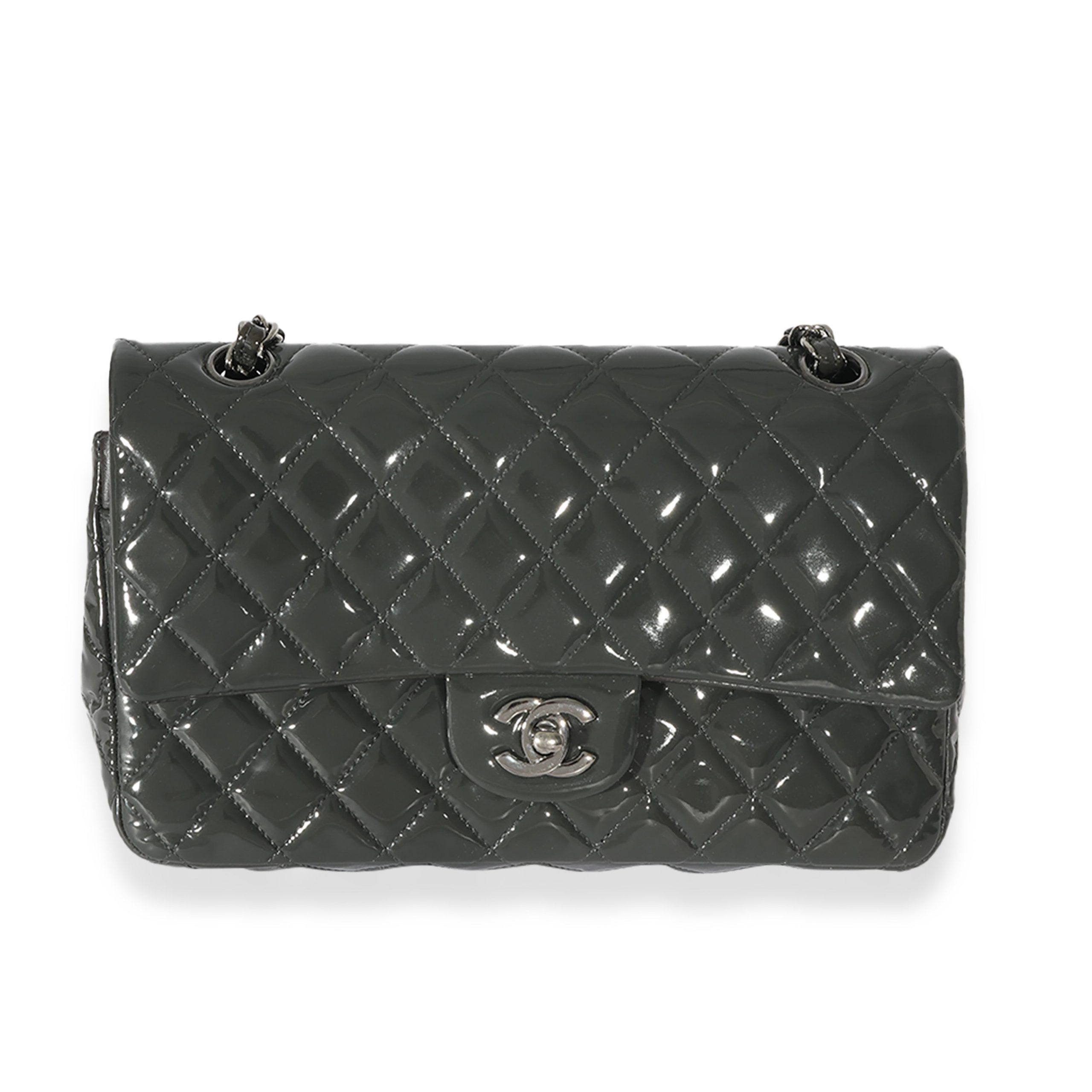 image of Chanel Grey Patent Leather Medium Classic Flap Bag, Women's