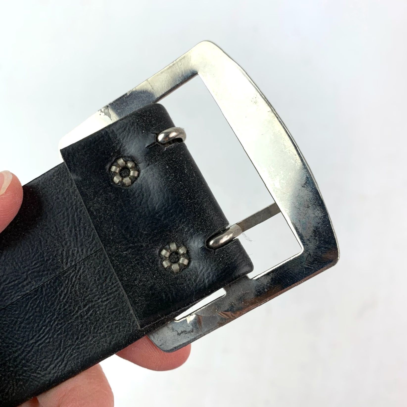 Vintage Vintage 80s 90s Goth Faux Leather Belt Silver Grommet Detail Size 9 Size ONE SIZE - 4 Thumbnail
