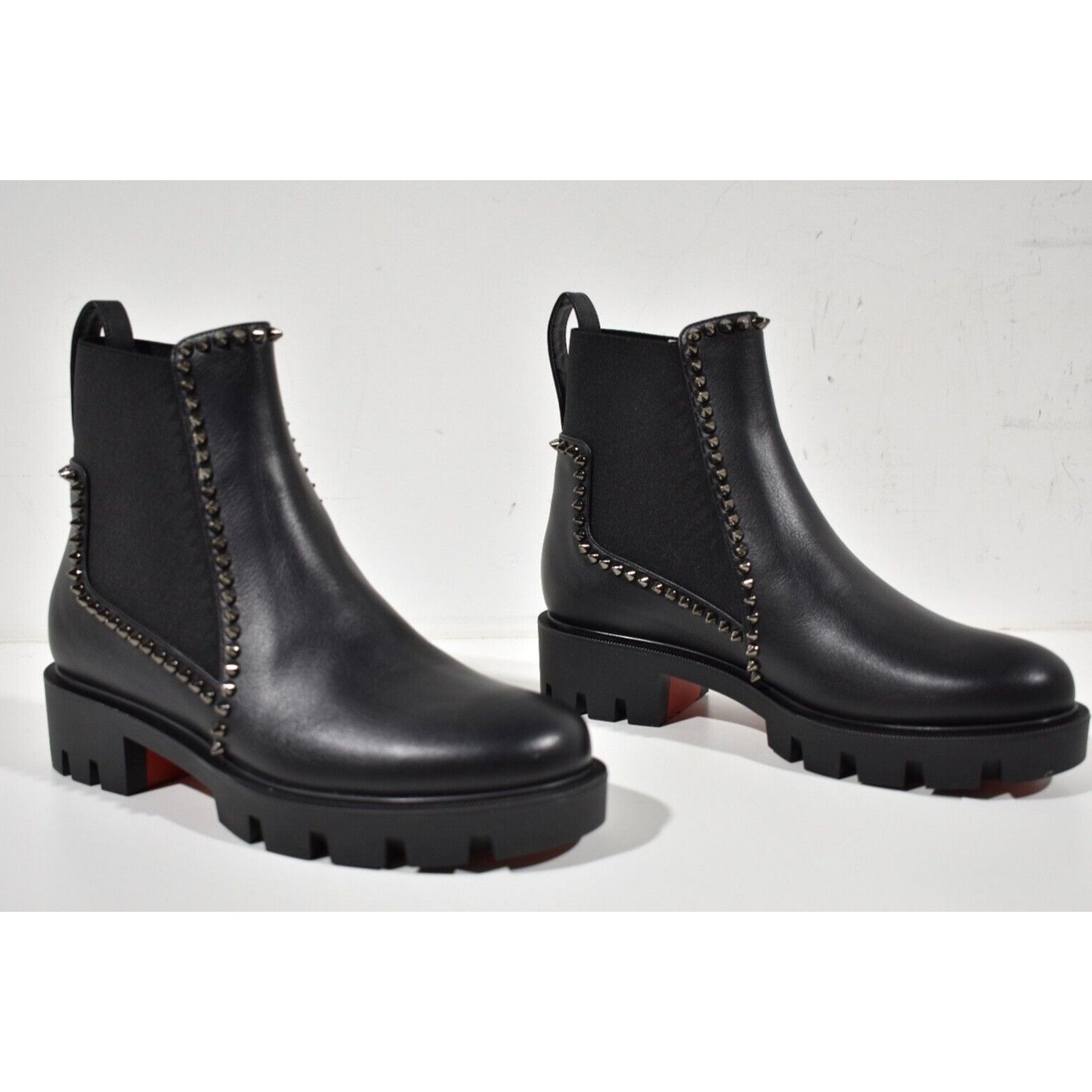 Christian Louboutin Christian Louboutin Out Lina Spike Lug Flat Black Calf Size US 7.5 / IT 37.5 - 4 Thumbnail