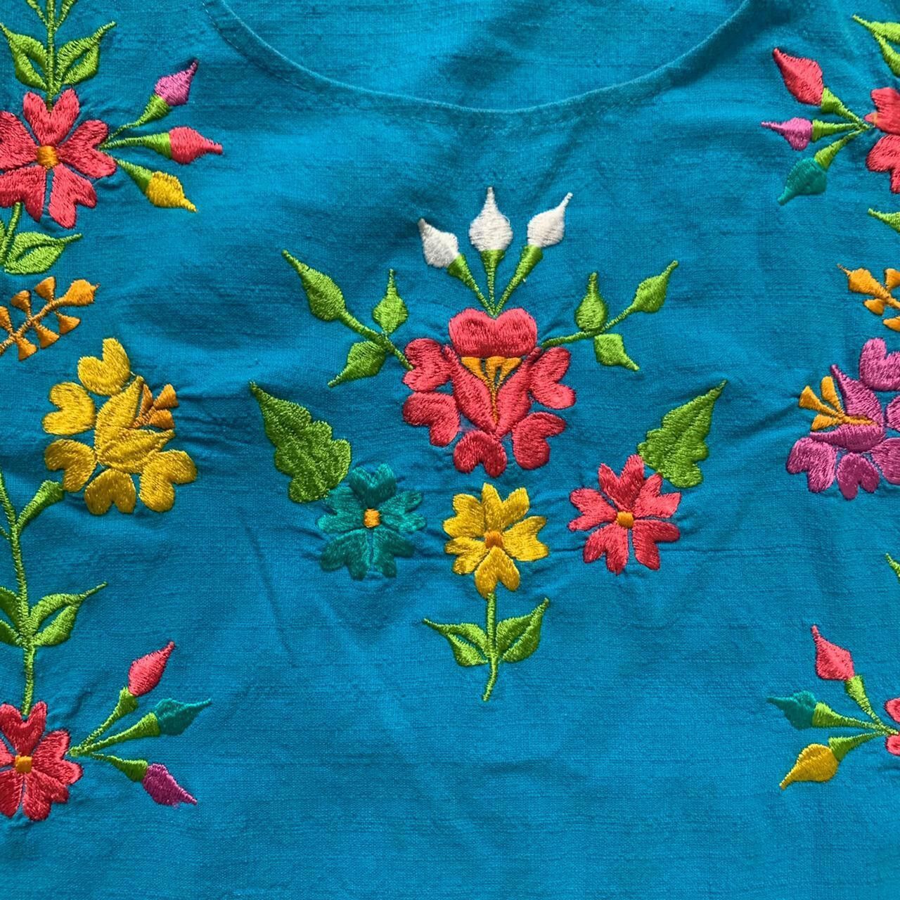 Designer Pre Owned Blue Hand Made Embroidered Flower Dress M Size M / US 6-8 / IT 42-44 - 5 Thumbnail