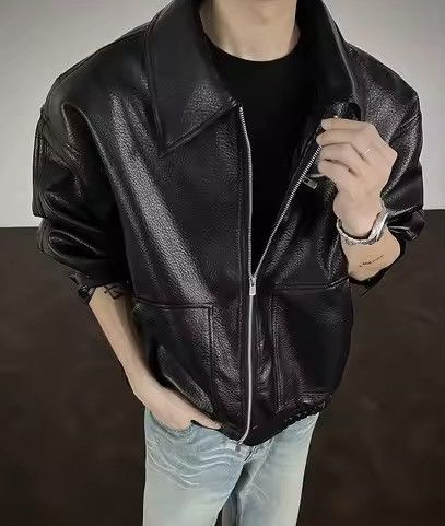 Japanese Brand PU Leather Coats Turn-down Collar Zipper Jacket Size US L / EU 52-54 / 3 - 4 Thumbnail