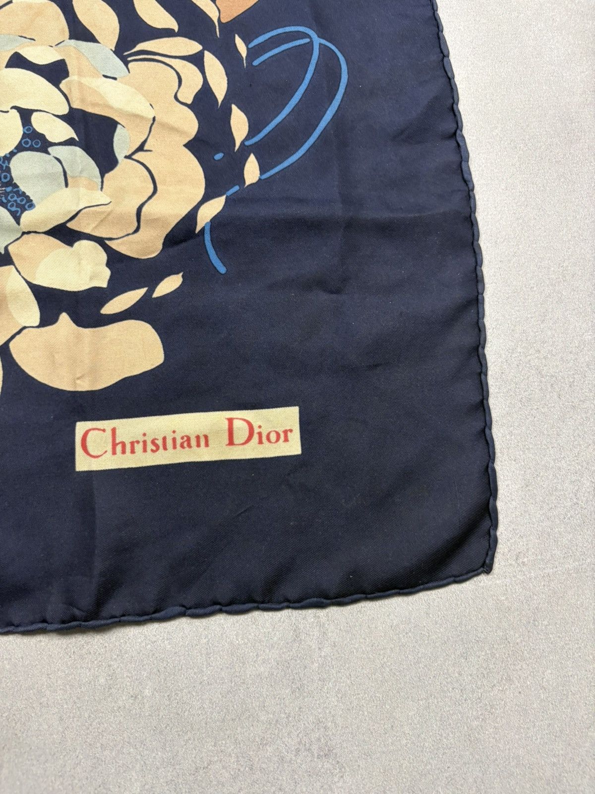Christian Dior Monsieur Vintage Christian Dior Silk Scarf Floral Navy 76x76 Square Size ONE SIZE - 7 Thumbnail