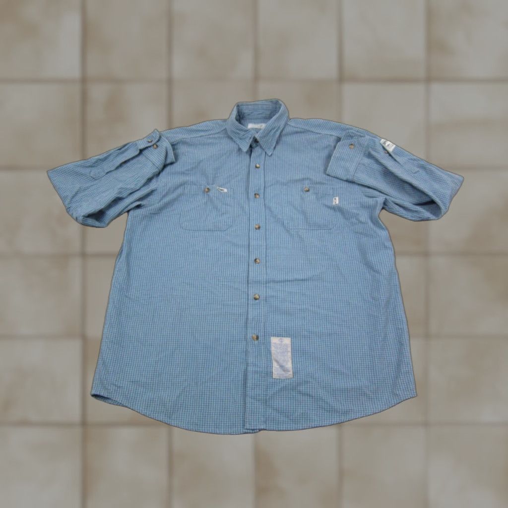 Vintage Tyndale Shirt Mens XL Blue Check Gingham Button-Up 90s USA Cotton Modacrylic Made in USA Size US XL / EU 56 / 4 - 1 Thumbnail