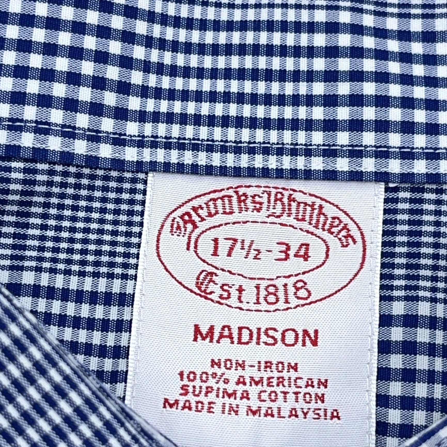 Brooks Brothers Brooks Brothers Shirt Men 17.5 34 Blue Button-Up Madison Glen Plaid Dress Casual Shirt Adult Size 48R - 5 Thumbnail