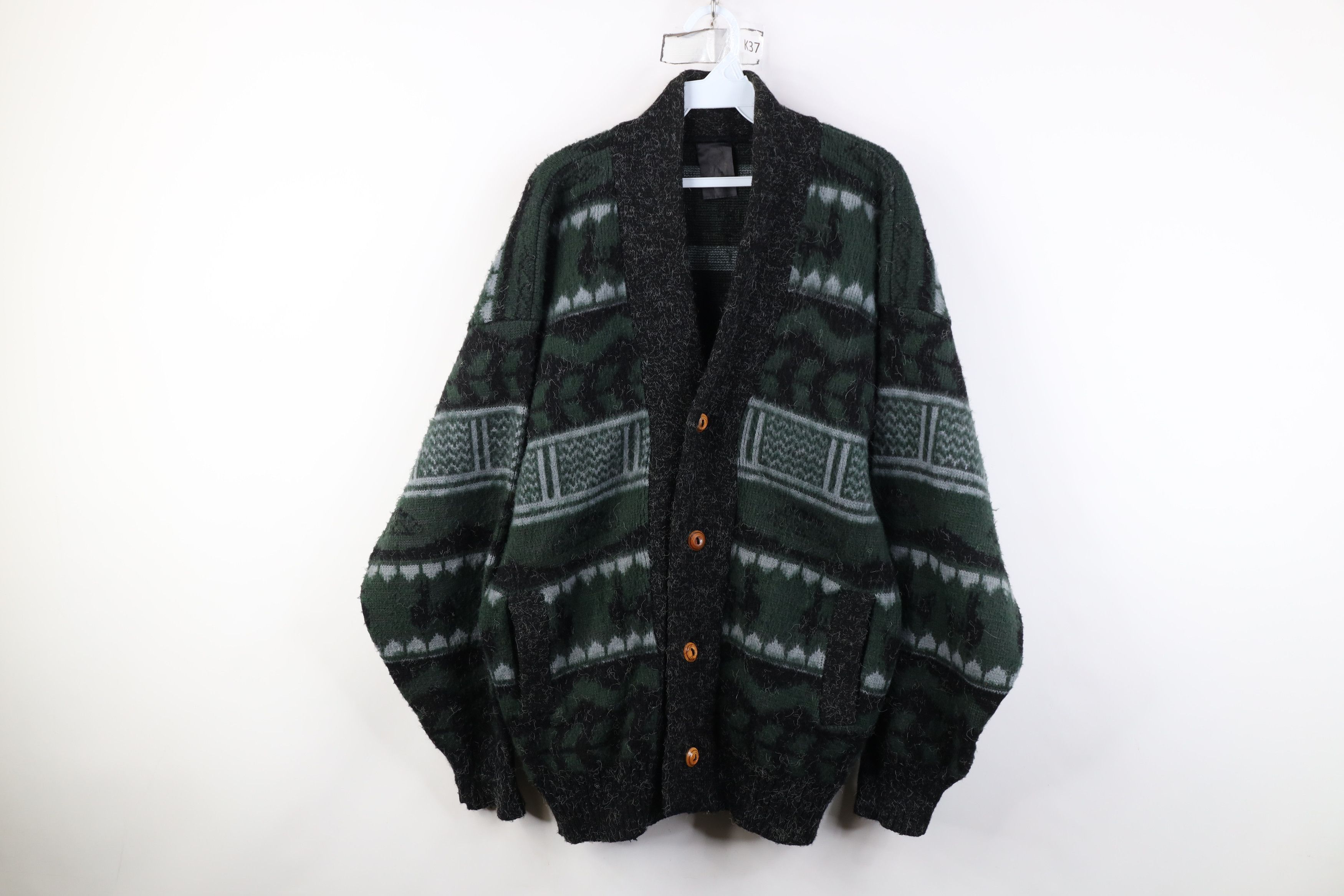 Vintage Vintage 90s Streetwear Wool Knit Shawl Cardigan Sweater USA Size US L / EU 52-54 / 3 - 1 Thumbnail