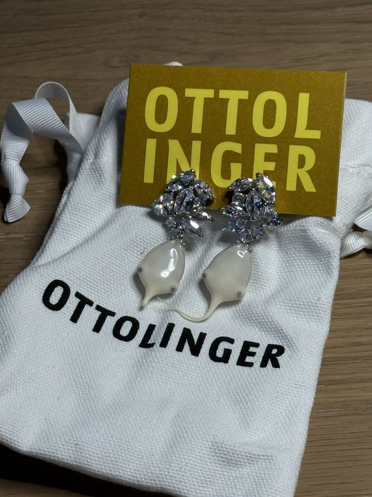 Ottolinger Ottolinger Silver & Off-White Diamond Dip Earrings Size ONE SIZE - 1 Thumbnail