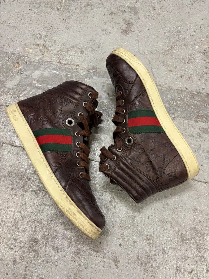 Gucci 2000s Gucci Brown Monogram Italian Leather High Sneakers Size US 7.5 / EU 40-41 - 6 Thumbnail