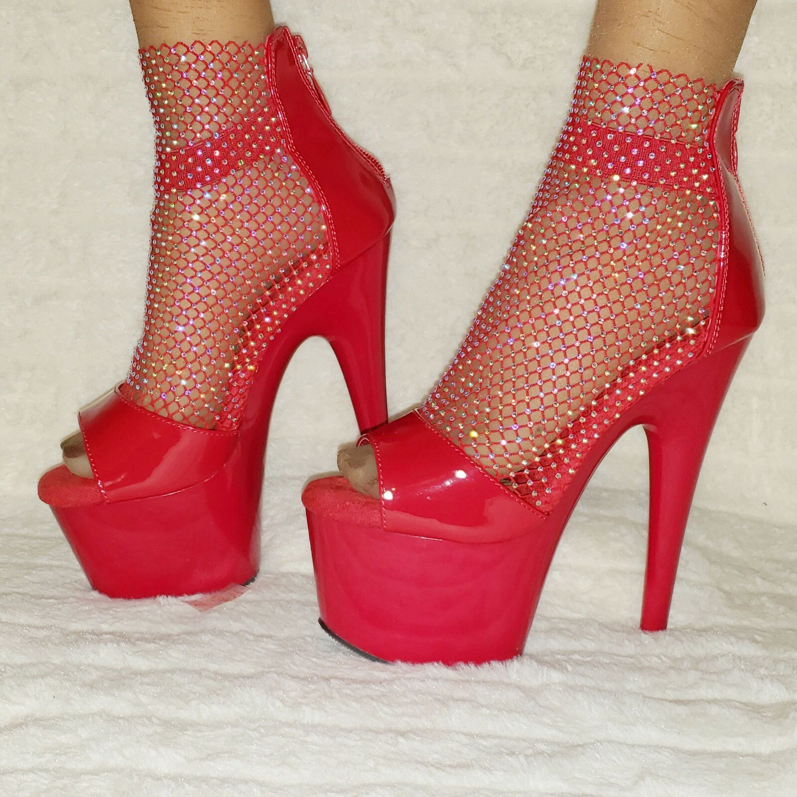 Other Adore 765RM Red Rhinestone Mesh Platform Sandals 7" High Hee Size US 9 / IT 39 - 2 Thumbnail