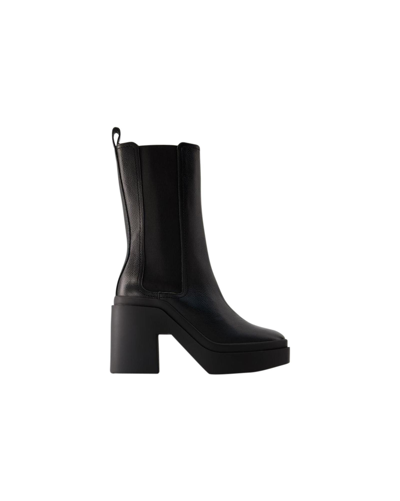 image of Robert Clergerie Sleek Black Leather Ankle Boots With Ankle Strap And 11Cm Heel Shoes, Women's