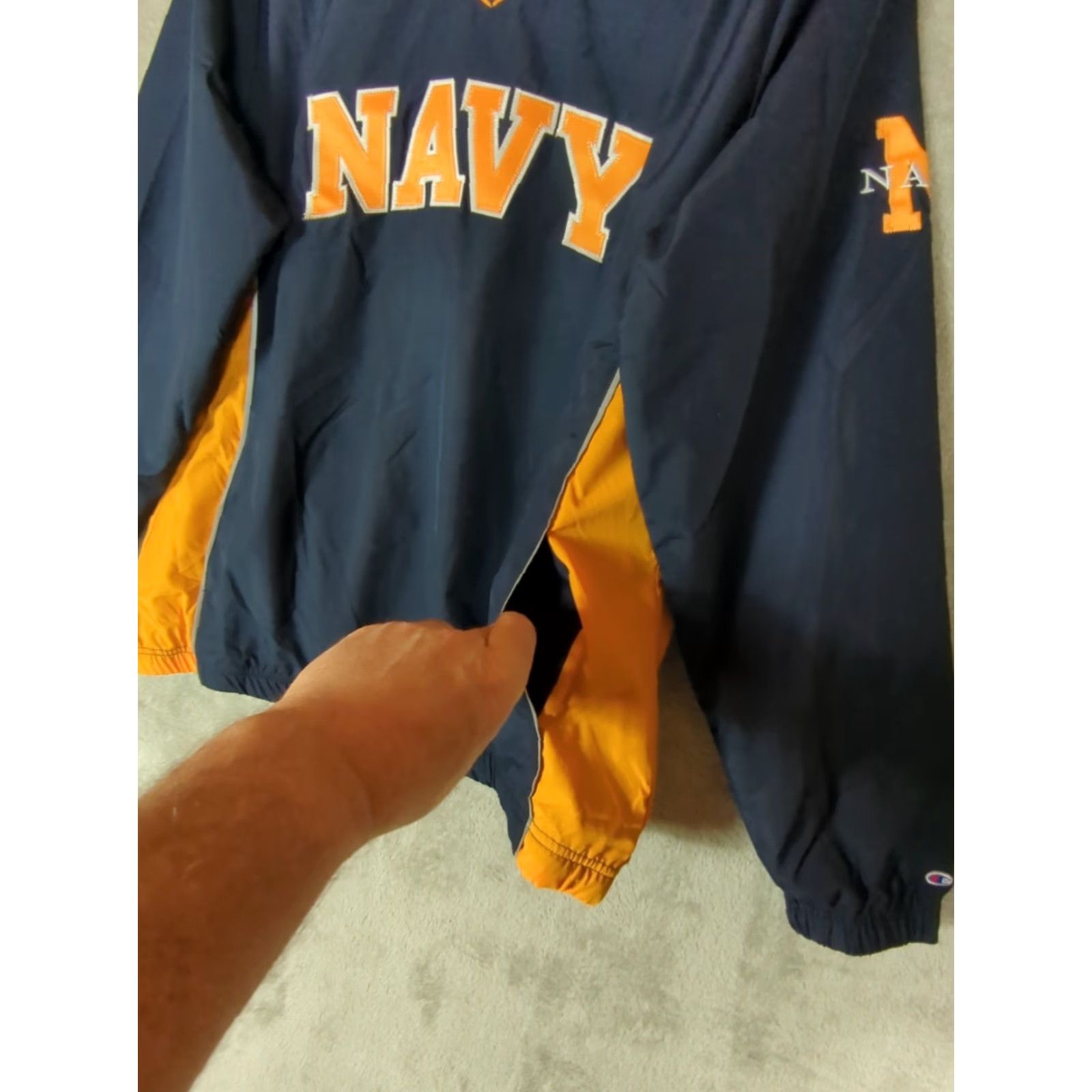 Champion Champion Windbreaker Jacket Mens M Blue Stitched Letters Lightweight Polyester Pockets Short Regular Fall Spring Navy 90s Inspired Size US M / EU 48-50 / 2 - 6 Thumbnail
