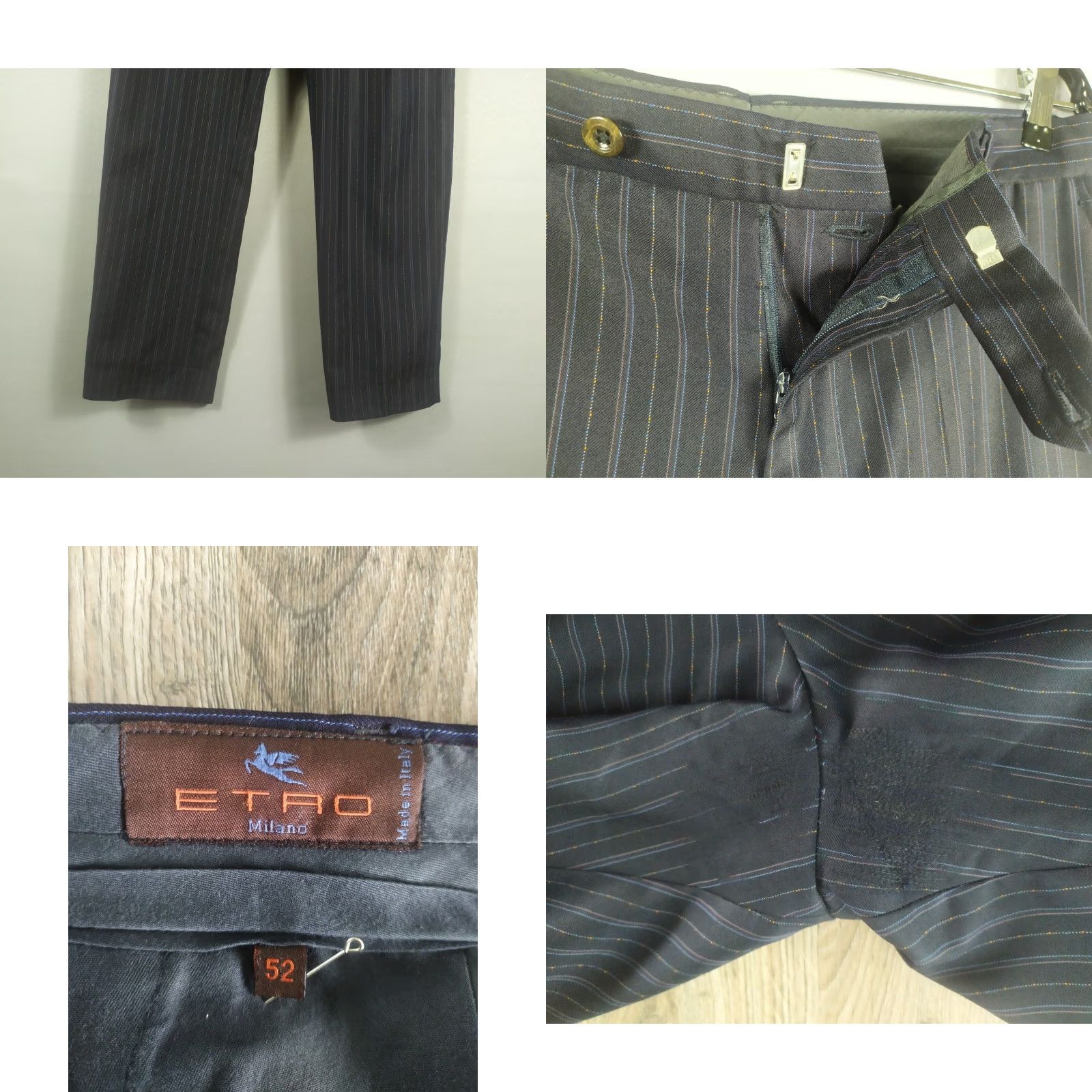 Etro ETRO Wool Suit Men Size 52 Striped 2 Piece Vintage Regular Chest 42 Black 90s Mens Size 52R - 10 Thumbnail