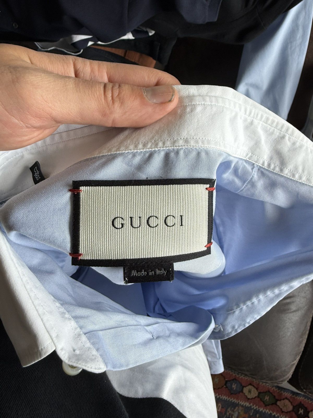 Gucci Blue Dress Shirt with White Contrast Collar – Duke Fit Size US S / EU 44-46 / 1 - 9 Thumbnail