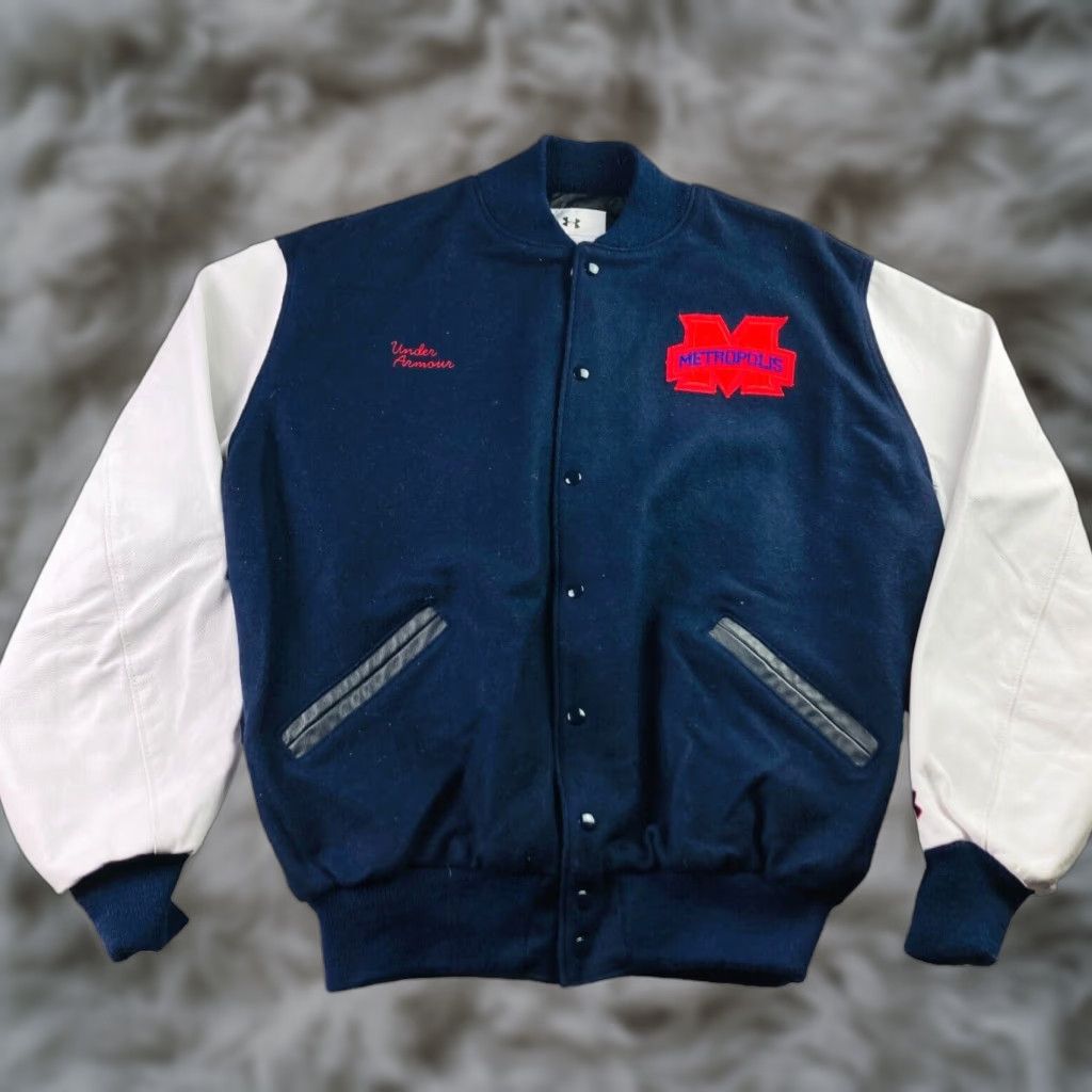 VINTAGE Under Armour Varsity Jacket Men's 2XL Cotton Wool Blend