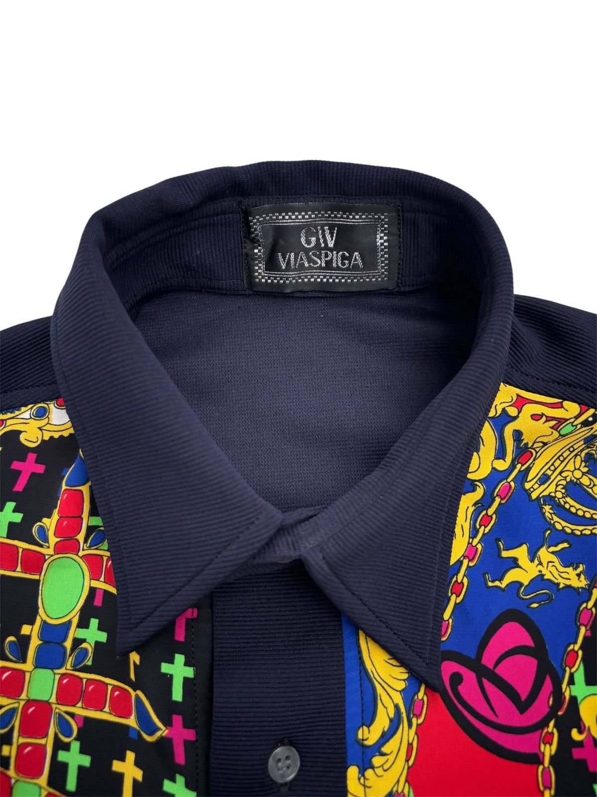 Versace 1980s Via Spiga Multi Colour Cross Shirt Size US M / EU 48-50 / 2 - 3 Thumbnail